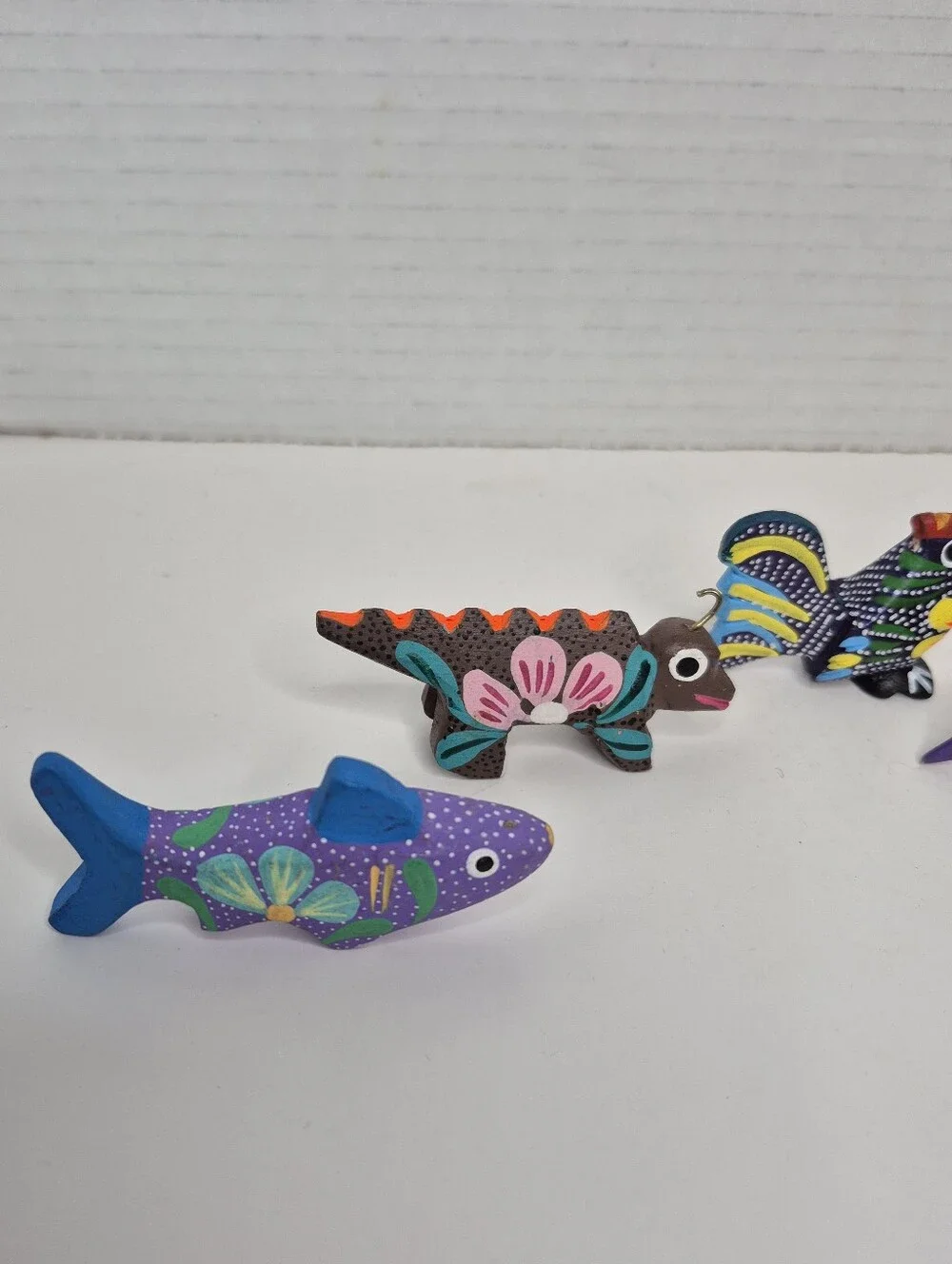 Colorful Handpainted Wood Animal Ornament Lot of Five READ